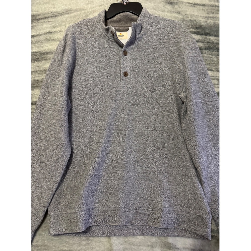 Marine Layer Mens Large Grey Organic Cotton Tencel Henley Mock Neck Pullover